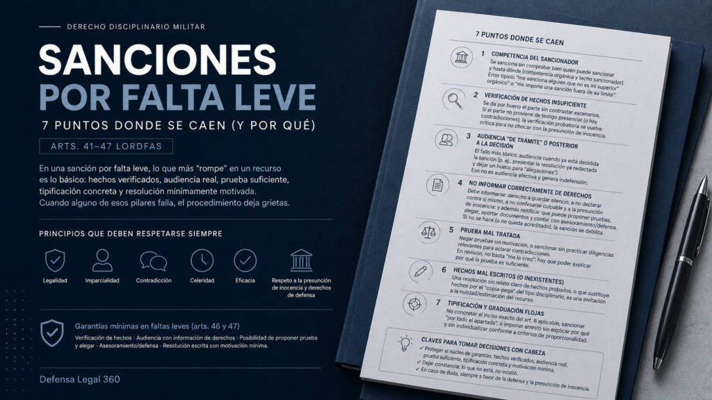 Sanciones por falta leve en las FAS: 7 puntos donde se caen (y por qué) — arts. 41–47 LORDFAS